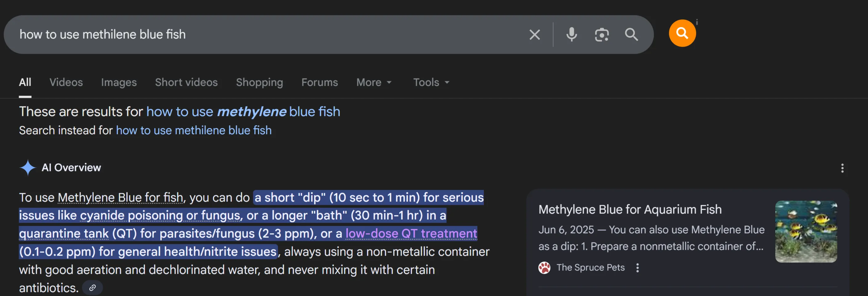 Google AI Overview for Methylene Blue
